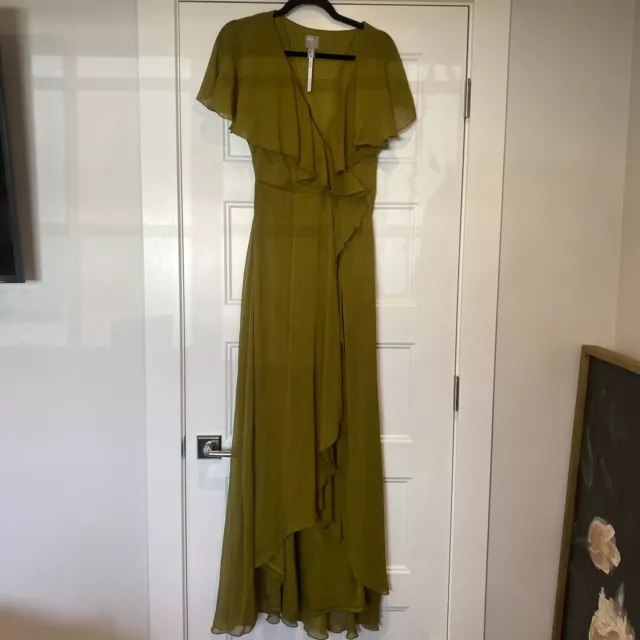 NWT ASOS Dress Maxi Green Olive Short Sleeve Wrap Size 12