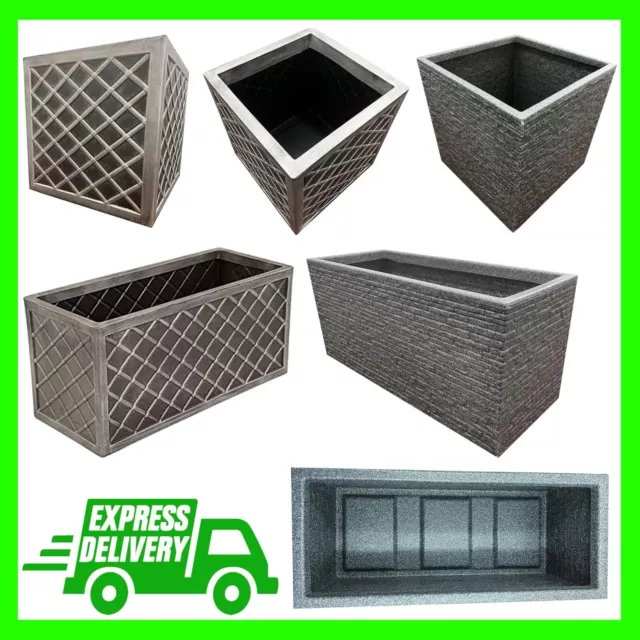 Selection Of Large Garden Pewter Grey Trough Planters Lazio Brick Slate Effect