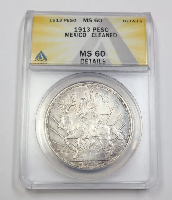 1913 ANACS MS60 | MEXICO - Caballito Un Peso One 1P Coin #35694A