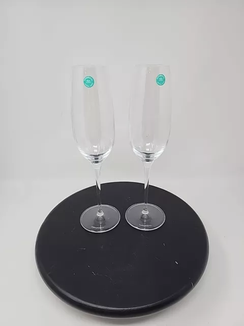 Tiffany Co Crystal Champagne Glasses Flute Toasting Set of 2