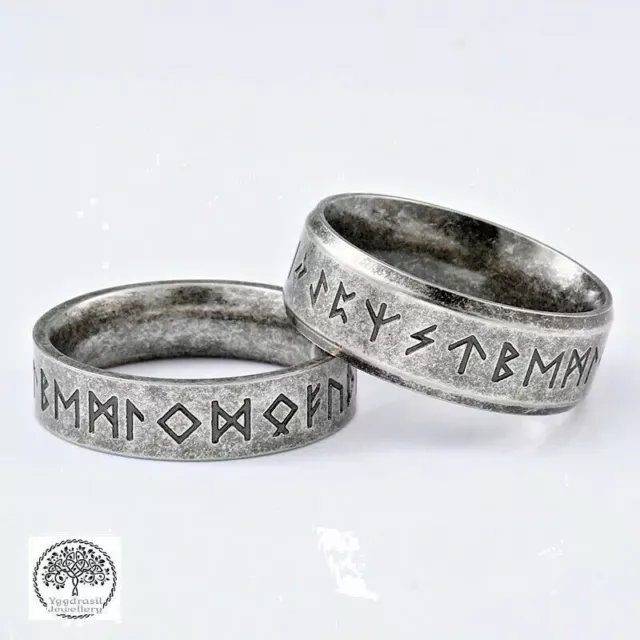 Wikinger Nordisch Vintage Silber Edelstahl Runen Runen Ring Band für Männer/Frauen