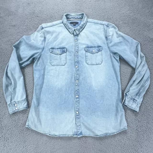 John Varvatos Denim Shirt Mens Large Light Blue Jean Jacket Button Pearl Snap