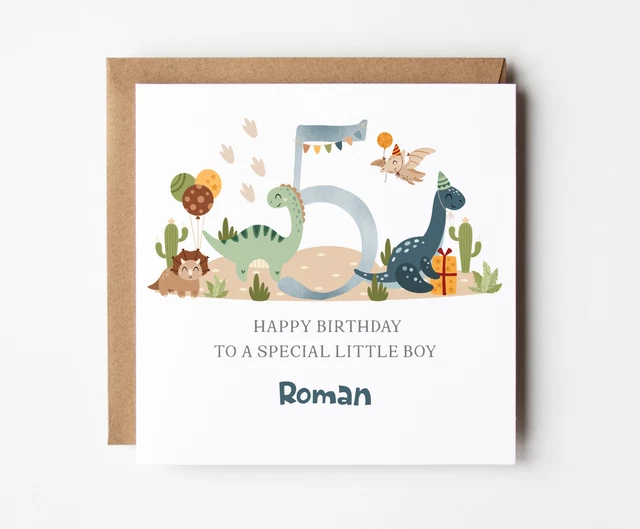 Old English Co. Grandson 5th Birthday Card Boy - Age Five - Dinosaur Birthday Card For Son - View #11
