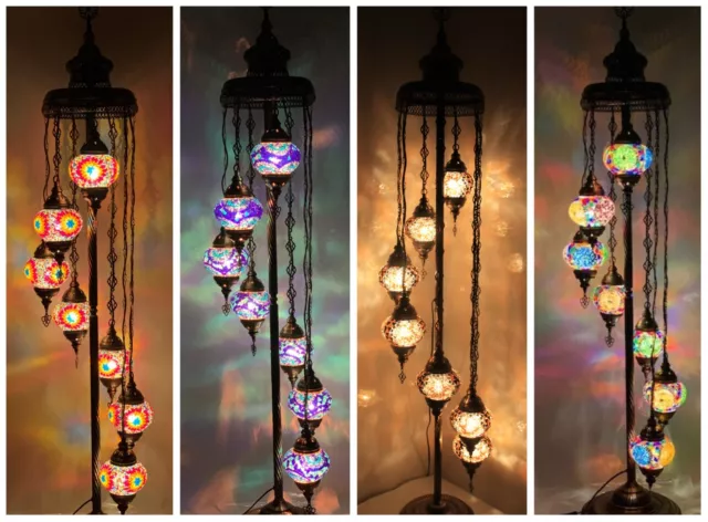 Free LED Bulbs & Shipping Turkish Moroccan 7 Glass Handmade Glass Floor Lamp