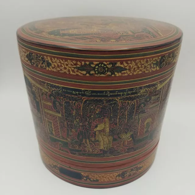Antique Burmese Lacquer Betel Box 4 pcs (Large 8.75"  tall x 9" in diameter)