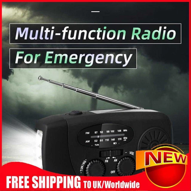 3 LED Lights Flashlight Hand Crank Radio 1200mAh Power AM FM Radio Black