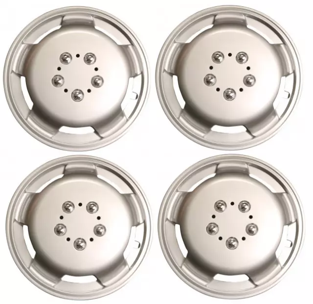 Copriruota Piatto Profondo Mozzo Argento Set Completo Tappi Mozzo 16" Pollici