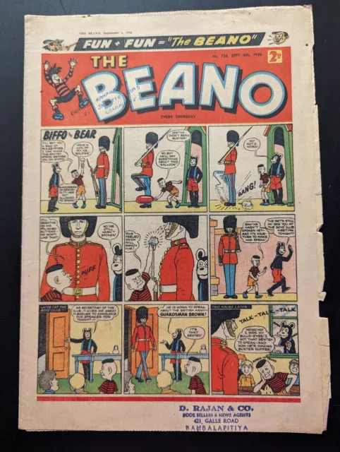 Beano Comic No 738, September 8th 1956, Biffo the Bear, FREE UK POSTAGE