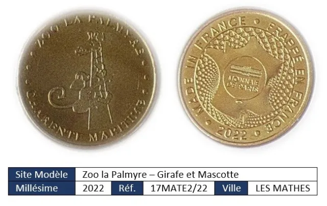 🥇 MONNAIE PARIS FR 17 - Zoo de la Palmyre Girafe et Mascotte - 2022 *