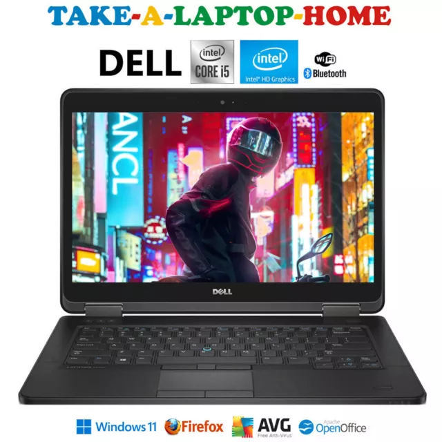 Cheap Fast Dell Laptop Windows11 Pro HD 14.1" Screen Intel i5 2.7GHz 500Gb HDMI