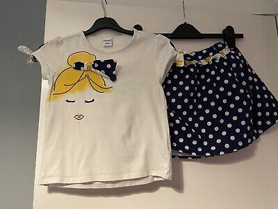 Girls Age 5 Years NEWNESS TOP and SKIRT Outfit  Blue Yellow White Cotton