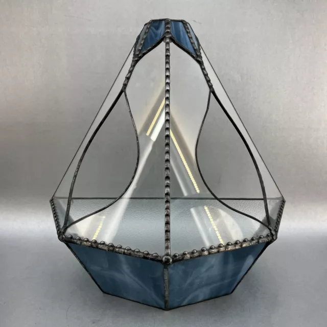 Vintage Blue Stained Glass Wall Hanging Planter Terrarium Air Plant Holder MCM