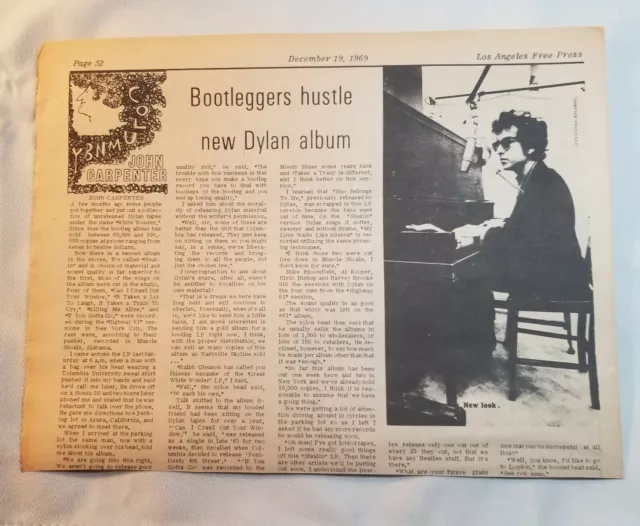 Vintage Bob Dylan Article LA FREE PRESS 1969 Los Angeles California