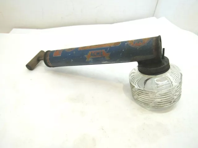 Antique Tin Litho- Acme Super Built Insect Sprayer W/Original Glass Bottle