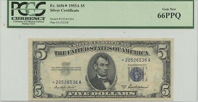 1953A $5 Silver Cert FR#1656* PCGS 66 Gem New PPQ Star Note