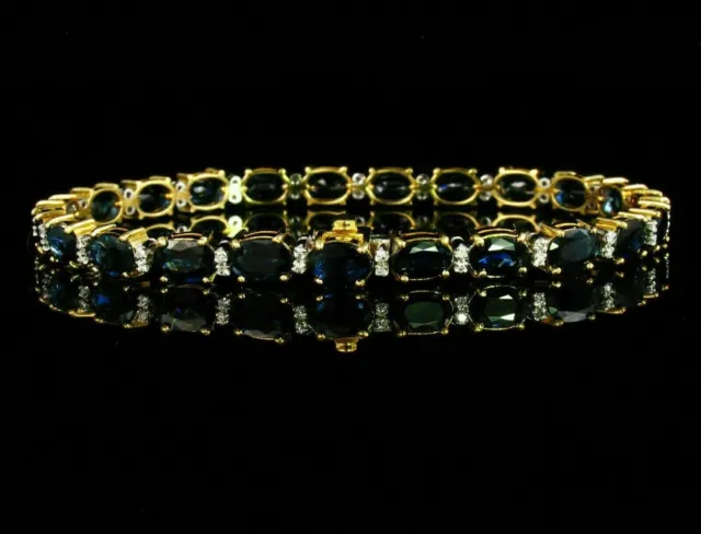 5Ct Oval Cut Natural Blue Sapphire Diamond Tennis Bracelet Real 14K Yellow Gold