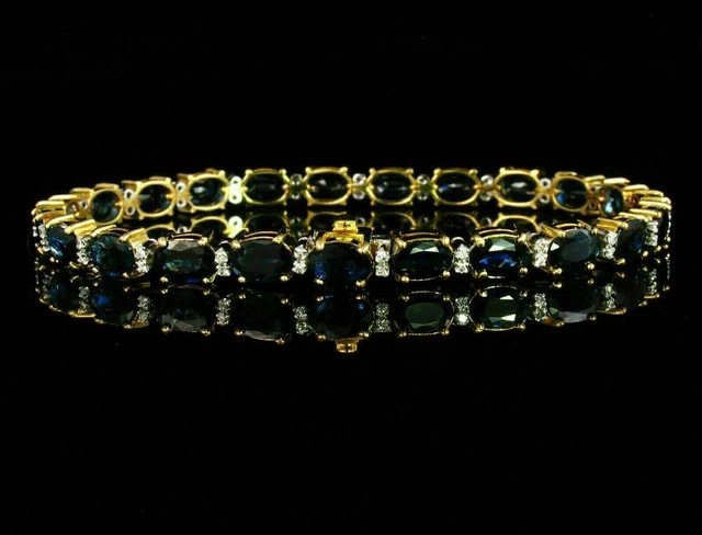 5Ct Oval Cut Natural Blue Sapphire Diamond Tennis Bracelet Real 14K Yellow Gold
