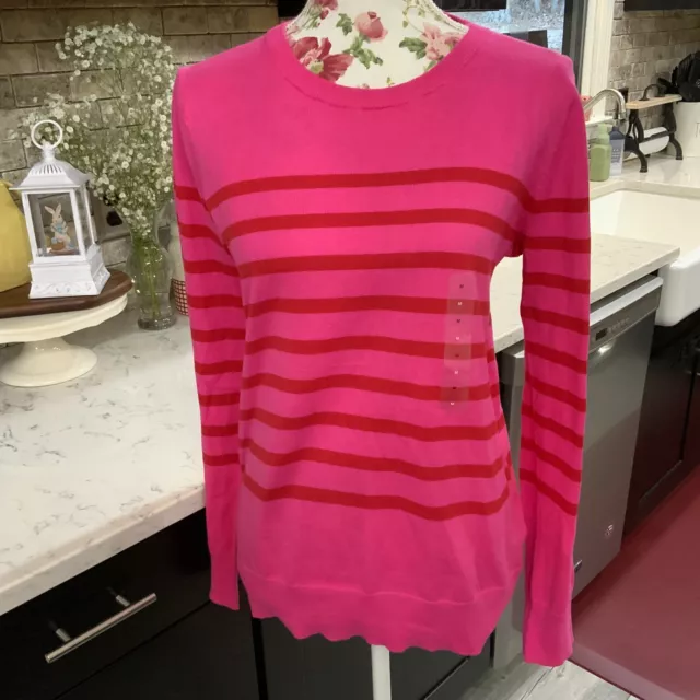 GAP For Good Crew Neck Sweater Pink Stripe Long Sleeve Cotton Size Medium New