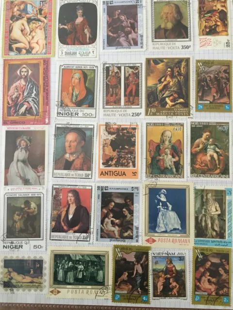 LOT DE 25 TIMBRES OBLITERES - THEMATIQUE LES TABLEAUX tous différents