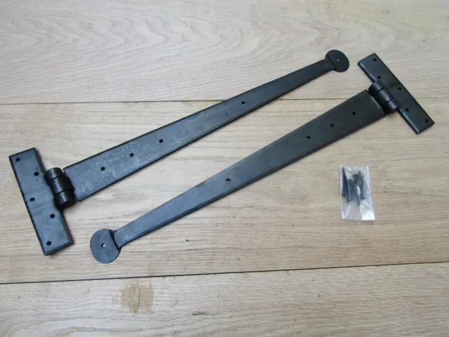 PAIR OF 24" PENNY HAND FORGED EXTRA LARGE Tee T hinge Blacksmith Gate Door