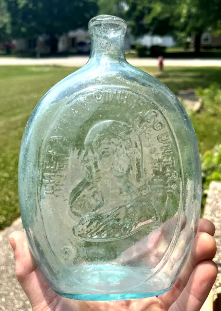 Nice Aqua Historic Washington Taylor Flask Open Pontil Quart 1850'S L@@K