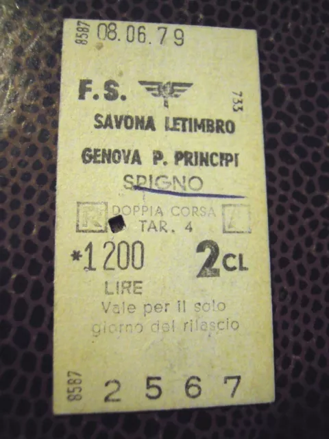 Biglietto Del Treno Cartonato Savona Letimbro Genova Brignole 1979 4-232/7