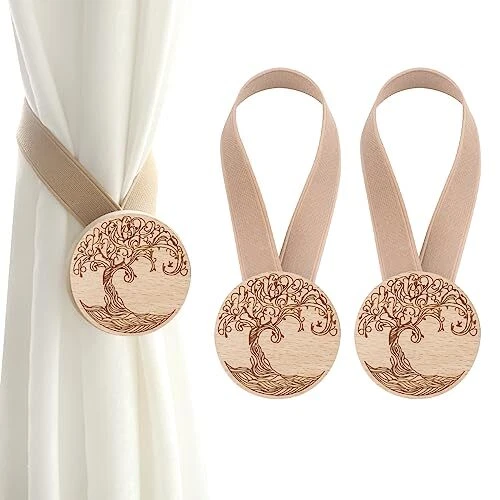 2 Pack Magnetic Curtain Tiebacks, Life Tree Curtain Holdbacks Curtain Tiebacks