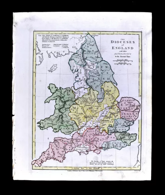 1801 Wilkinson Map Dioceses England Wales London Canterbury Gloucester York UK