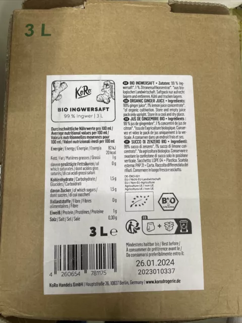 Koro succo di zenzero biologico 3L
