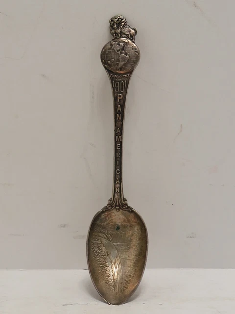 Vintage .795 Ozt Embossed Sterling Silver Souvenir Spoon 1901 Pan Am Exposition