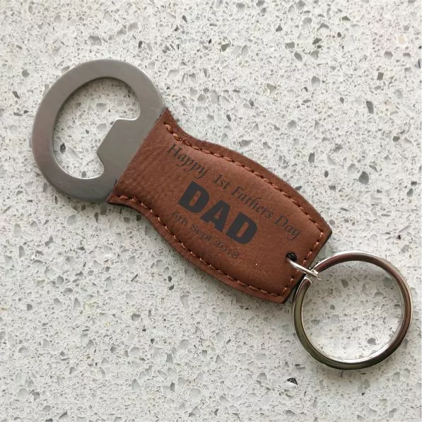 Personalised Fathers Day Leatherette Bottle Opener Keyring Engraved Dad Pop Gift