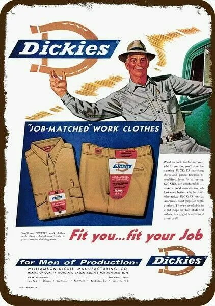 1954 DICKIES Job Matched Work Clothes Vintage-Look DECORATIVE REPLICA METAL SIGN