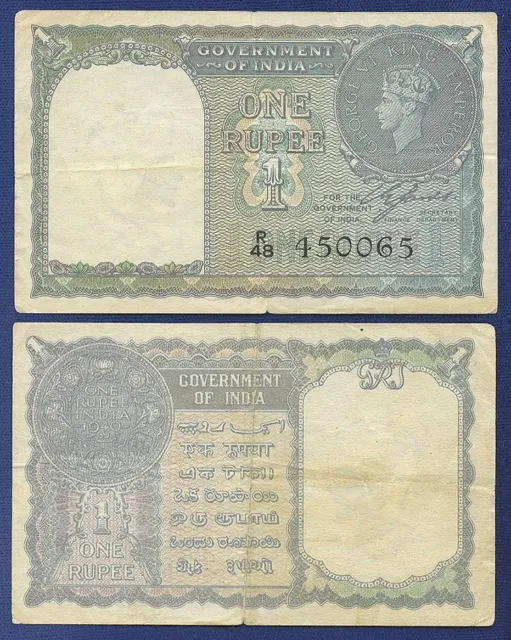 India 1 Rupee 1940 King George Vi Prefix R48 Very Fine