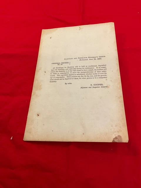 Confederate Army General Order Discharges For Disability Conditional R12