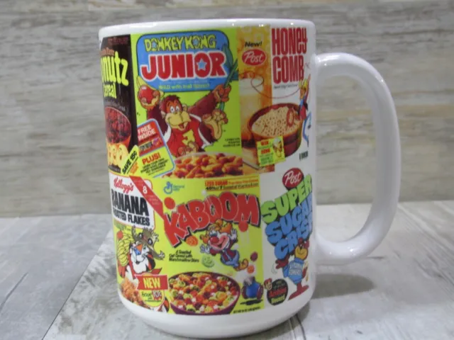 Retro cool 1980s cereal box coffee mug mug, 15oz ceramic. Donkey Kong Jr, Pacman