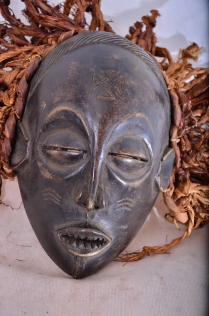 African Tribal Chokwe Art Mask -Manu PWO Mask Chokwe Tribe DR Congo & Rope Hair 2