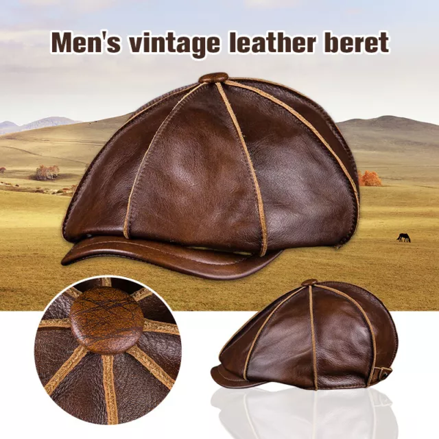 Men's Retro Leather Painter Cap Beret Hat Octagonal Newsboy Cap BrimlessFlat Hat