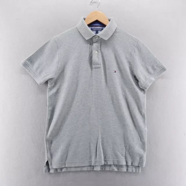 Tommy Hilfiger Mens Polo Shirt Medium Grey Logo Cotton Slim Fit Premium Pique