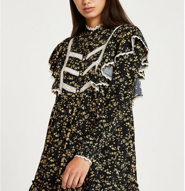 Mini abito nero dettaglio River Island Yoke taglia 10 pezzi di ricambio £48 3