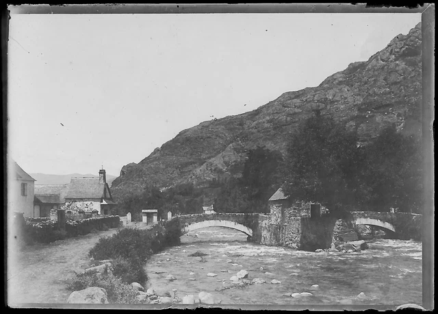 6x9cm Luchon France Mountain River Negative Photo Glass Plate Black & White