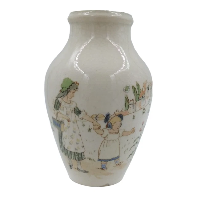 Antique 19th Century French Bud Vase Mother and Child Countryside Farmhouse 4"