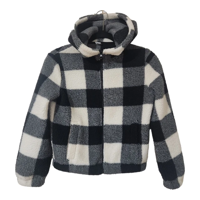 Girls Old Navy Buffalo Plaid Full Zip Long Sleeve Fleece Hoodie Size Large 10/12