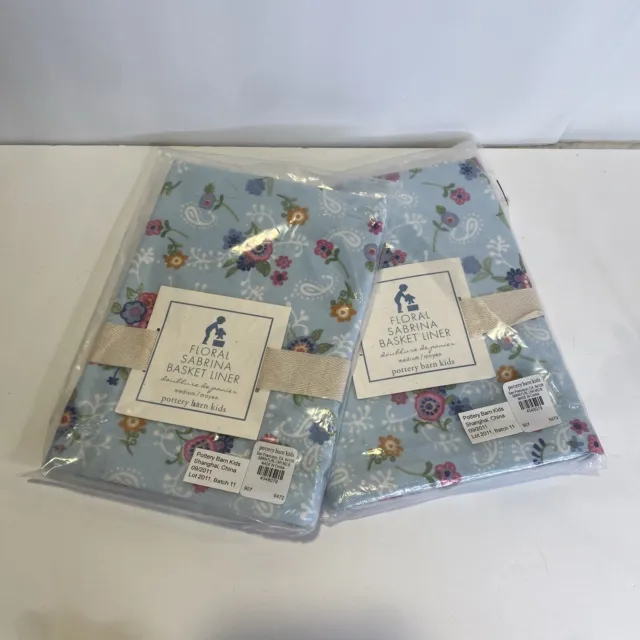 Two Pottery Barn Kids Floral Sabrina Basket Liners Size Medium NWT
