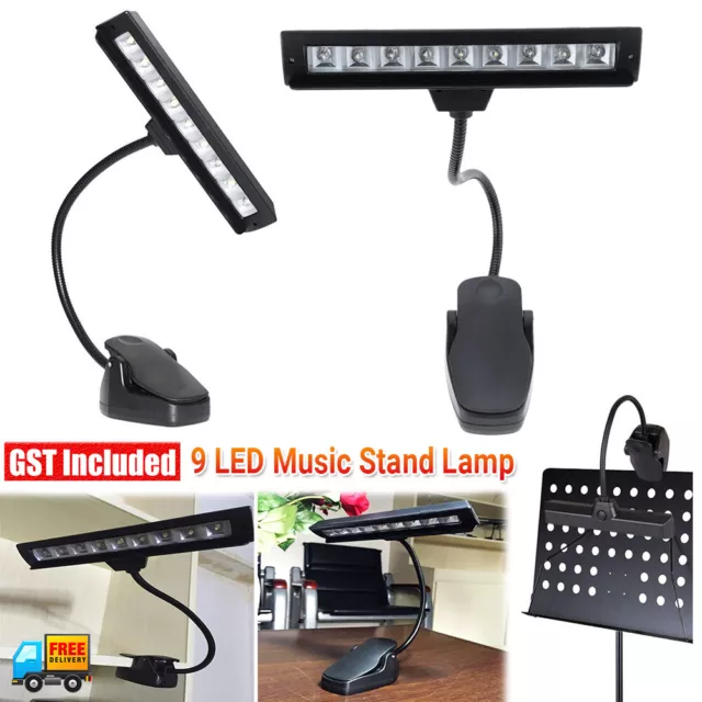 9 LED Flexible Clip-on Music Stand Reading Light Bed Table Desk Lamp Black