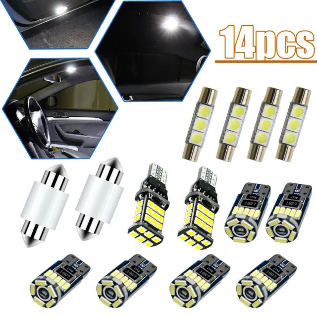 14PCS Car Interior White LED Light Bulbs For Dome License Plate Lamp Accessories