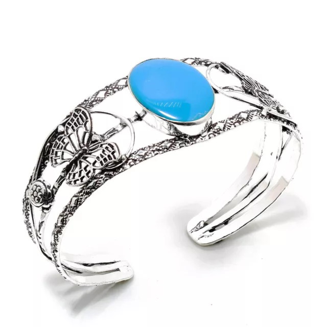 Blue Sleeping Turquoise Gemstone 925 Sterling Silver Cuff Bracelet Jewelry Adj