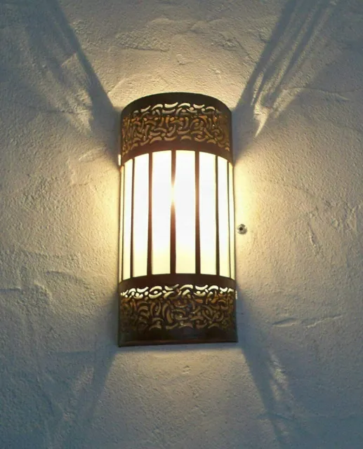 applique murale Marocaine fer forgé verre dépoli lampe lustre lanterne 28 cm