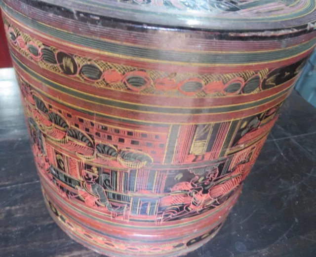 Burmese Cinnabar Lacquer Betel Nut Box Early (Kun-It) intricate deities design 2