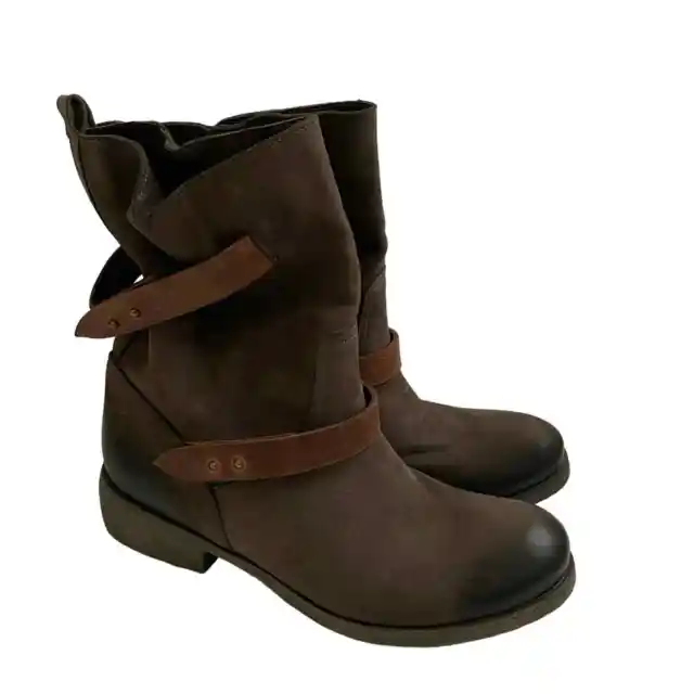 Sundance Double Strap Leather Boots Womens Size EU 41 US 10.5/11 Brown Pull On