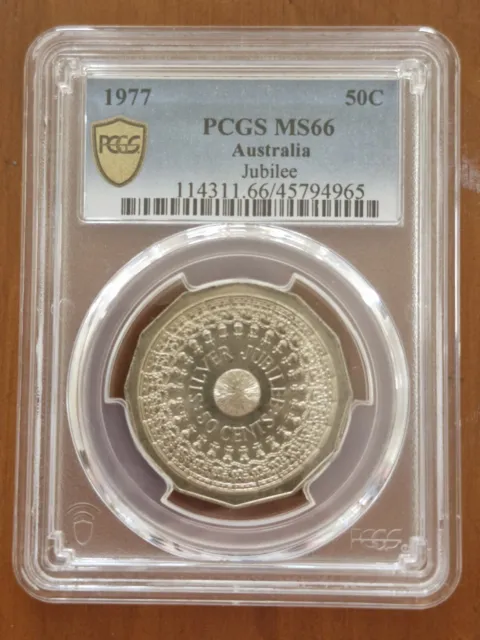 50c Fifty Cent 1977 Jubilee Pcgs Graded Ms66 Coin